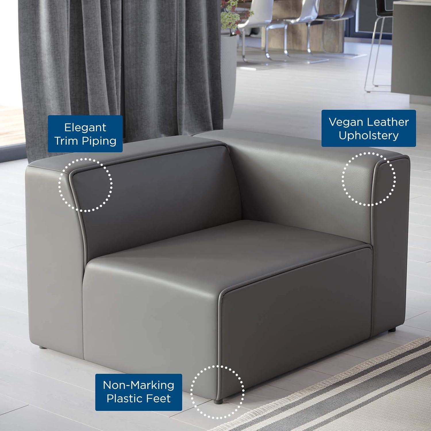 Mingle Vegan Leather Right Armchair Gray - Modway: Contemporary Modular Lounge Furniture, No Assembly Required