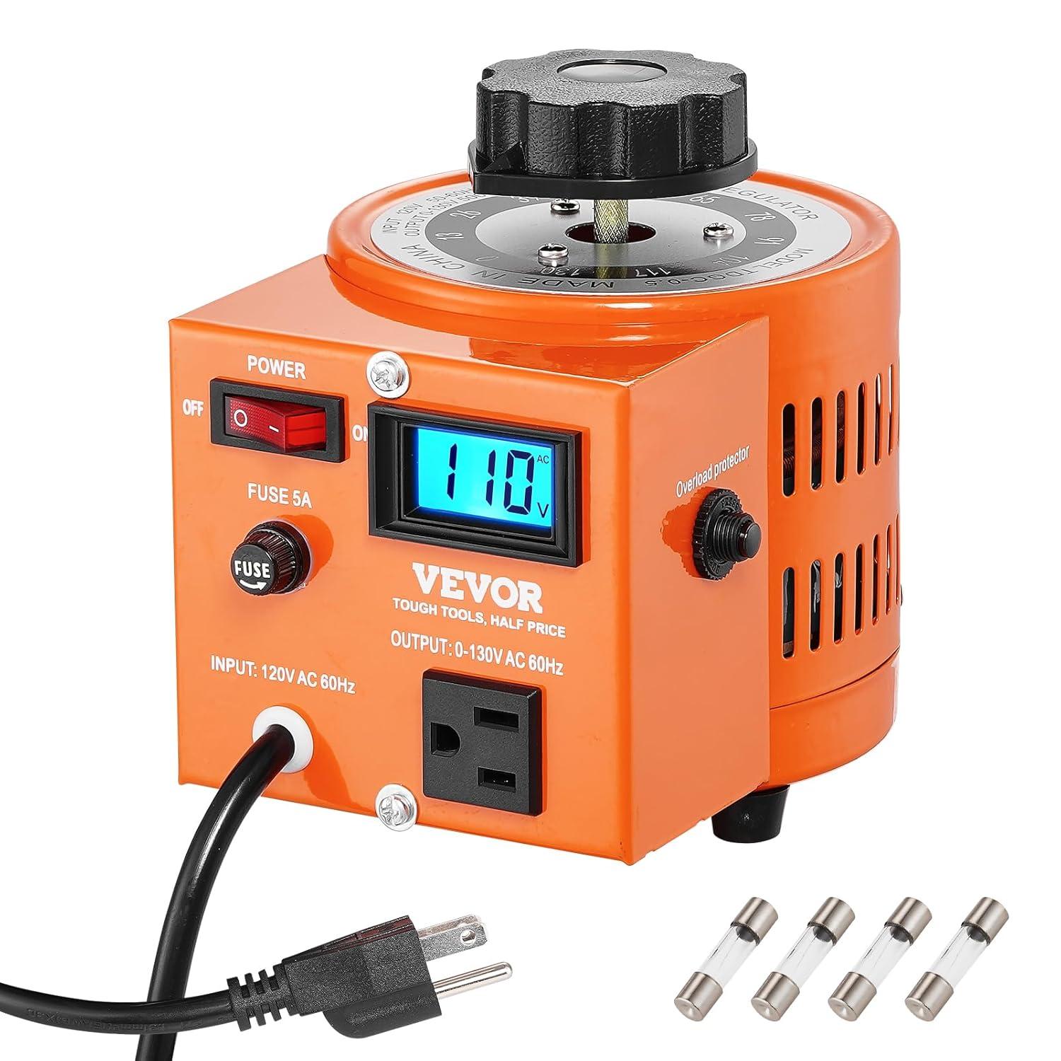 VEVOR 500VA Auto Variable Voltage Transformer, 15.3 Amp, 110V Input 0-130V Output AC Voltag