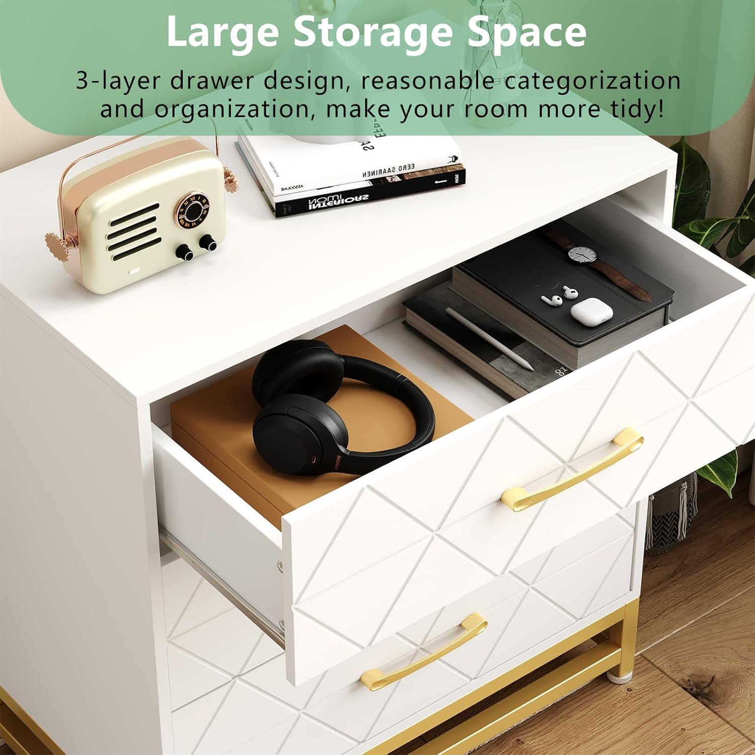 Garvee Dresser for Bedroom with 6 Drawer, Wood Dressers Chest of Drawers with Wide Drawers and Metal Handles for Living Room Hallway Entryway, White
