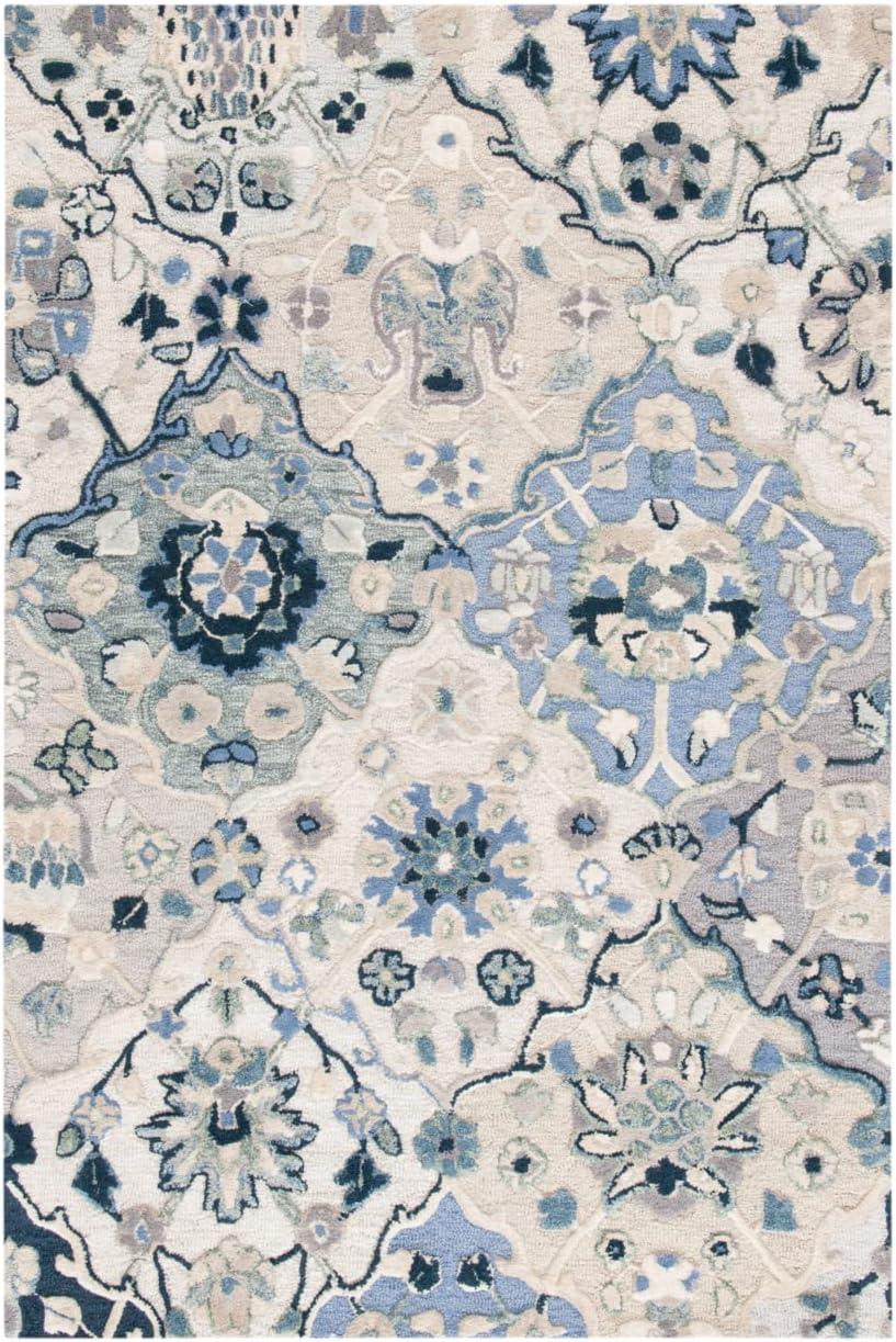 SAFAVIEH Glamour Collection Accent Rug - 2' x 3', Beige & Blue, Handmade Wool, Ideal for High Traffic Areas in Entryway, Living Room, Bedroom (GLM622B)