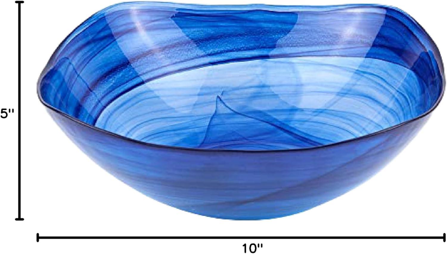 Badash Decorative Glass Serving Bowl, Alabaster Glass Centerpiece Fruit Bowl, Home Décor Table Accent Bowl, 10” Diameter, Cobalt Blue