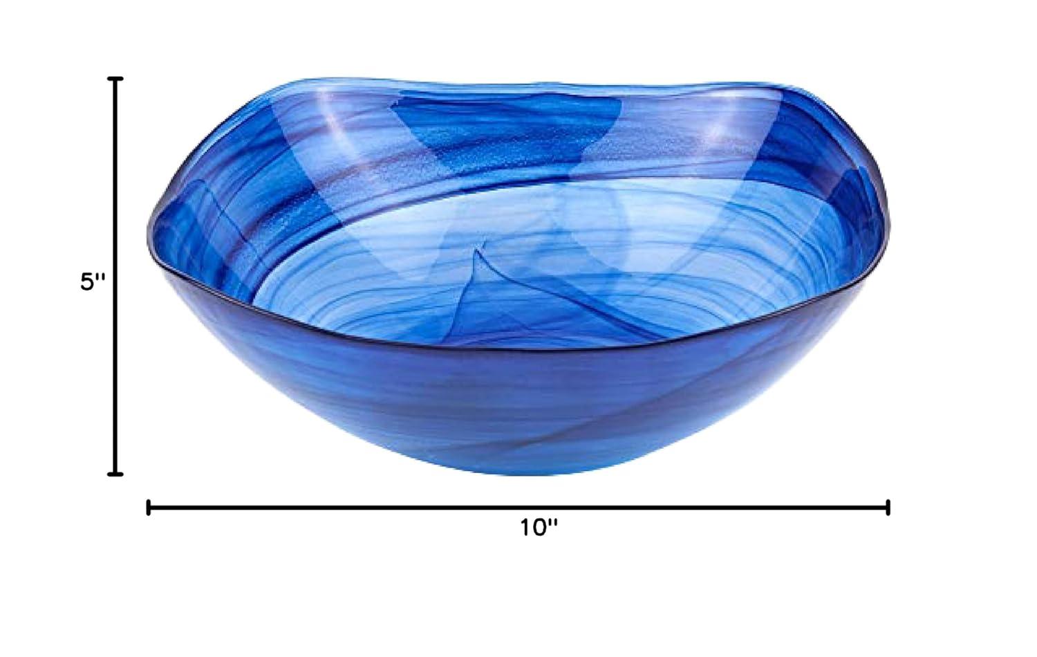 Badash Decorative Glass Serving Bowl, Alabaster Glass Centerpiece Fruit Bowl, Home Décor Table Accent Bowl, 10” Diameter, Cobalt Blue