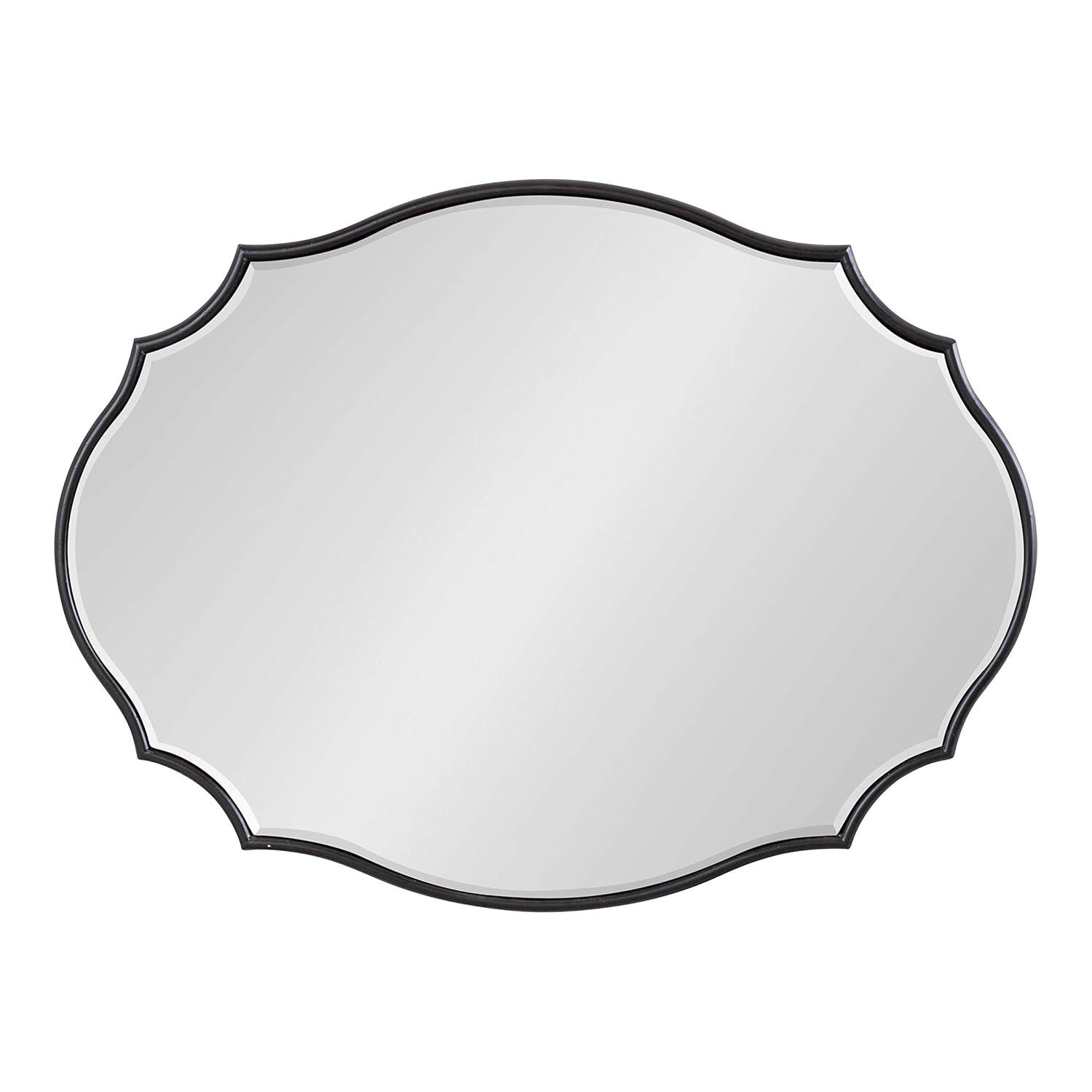 Kate and Laurel Leanna Modern Scalloped Wall Mirror, 18 x 24, Black, Glam Oval Mirror for Wall