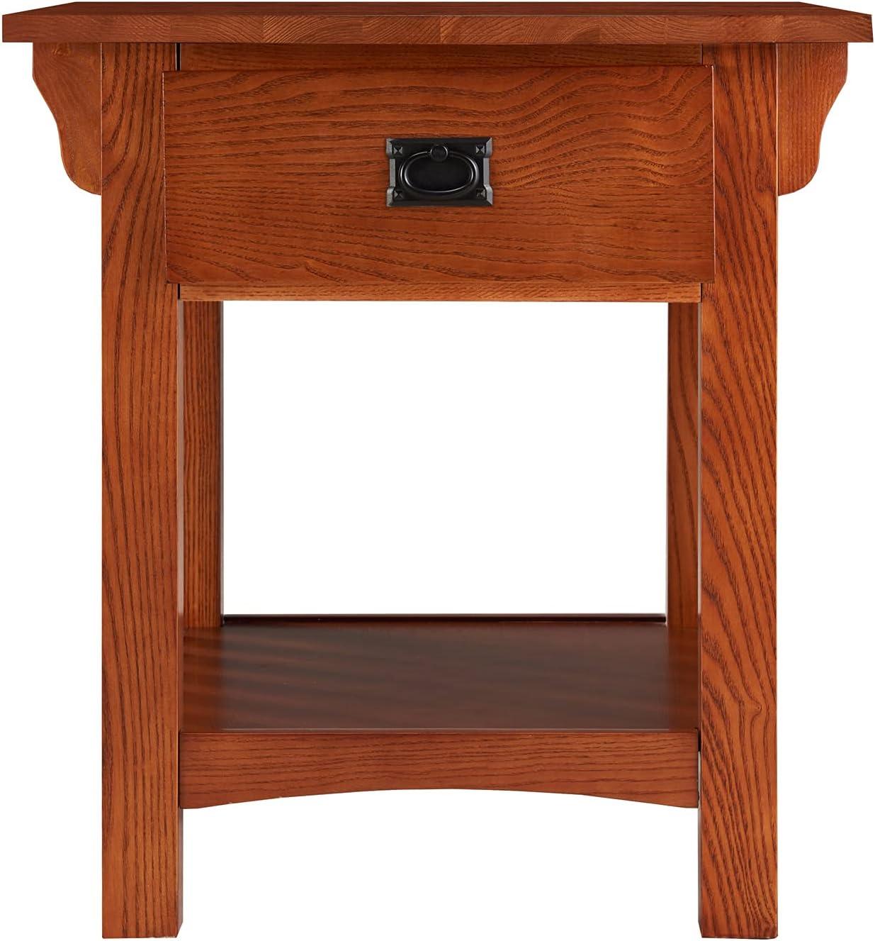 Medium Oak Wood Rectangular End Table with Storage