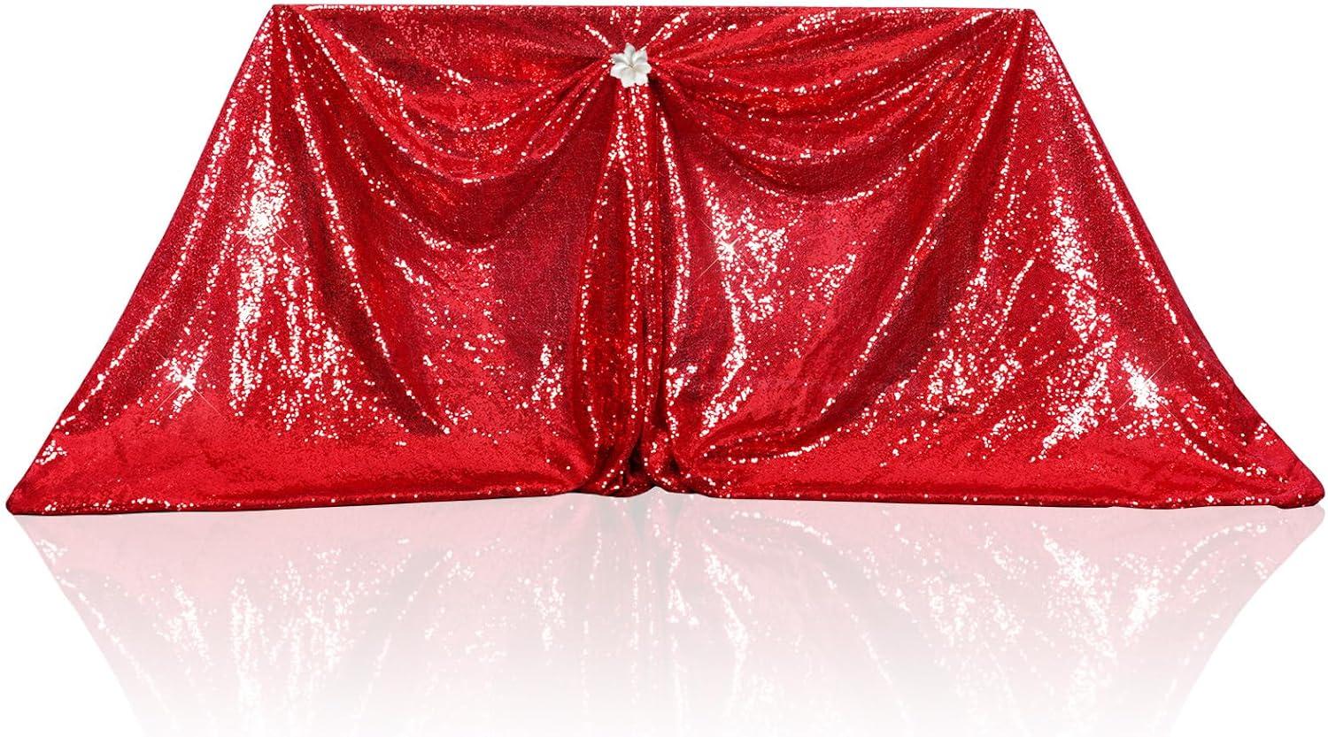 PartyDelight Sequin Tablecloth Red 48"x72"Sparkly Table Cloth Rectangular for Wedding Sweetheart Christmas