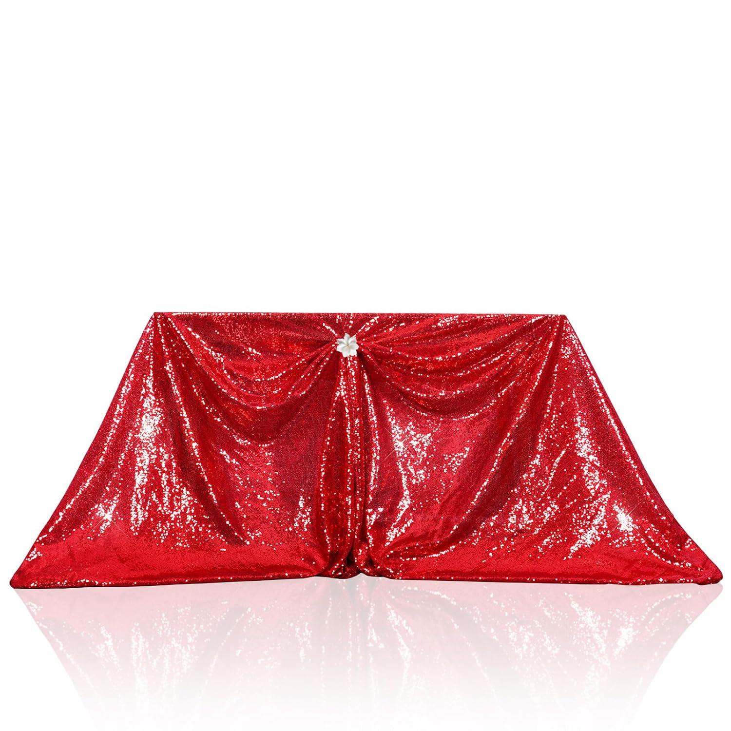 PartyDelight Sequin Tablecloth Red 48"x72"Sparkly Table Cloth Rectangular for Wedding Sweetheart Christmas