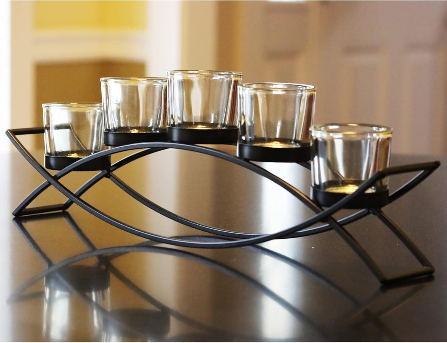 Seraphic Iron Arch Table Centerpiece Decorations Long Candle Holder for Weddings, Patio, Kitchen, Dining Room, and Coffee Tables, Black, Clear Chunky