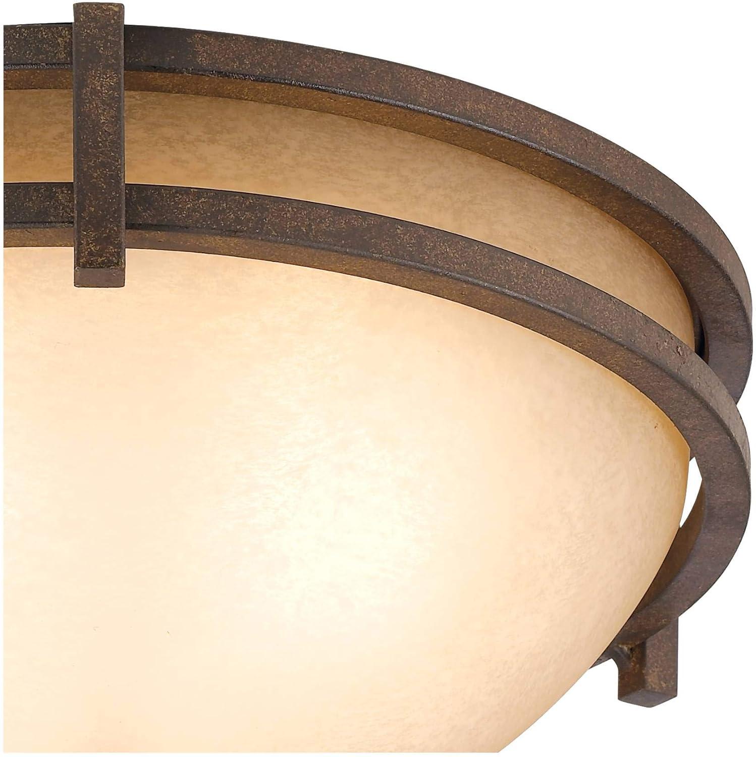 Franklin Iron Works Oak Valley Rustic Farmhouse Flush Mount Ceiling Light Fixture 15" Wide Modern Bronze 3-Light Cream Scavo Glass Bowl for Bedroom