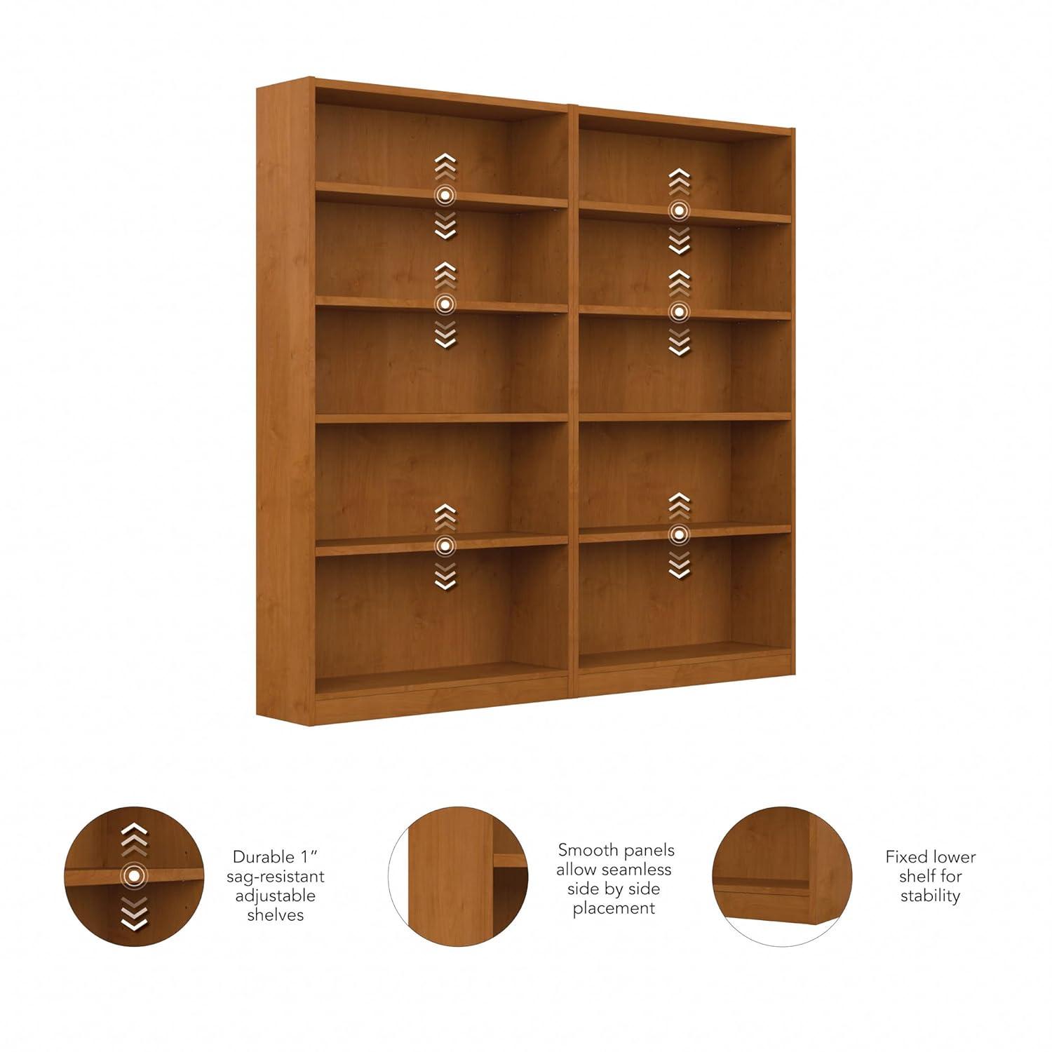 Universal Tall 5 Shelf Bookcase in Natural Cherry (Set of 2) - Engineered Wood