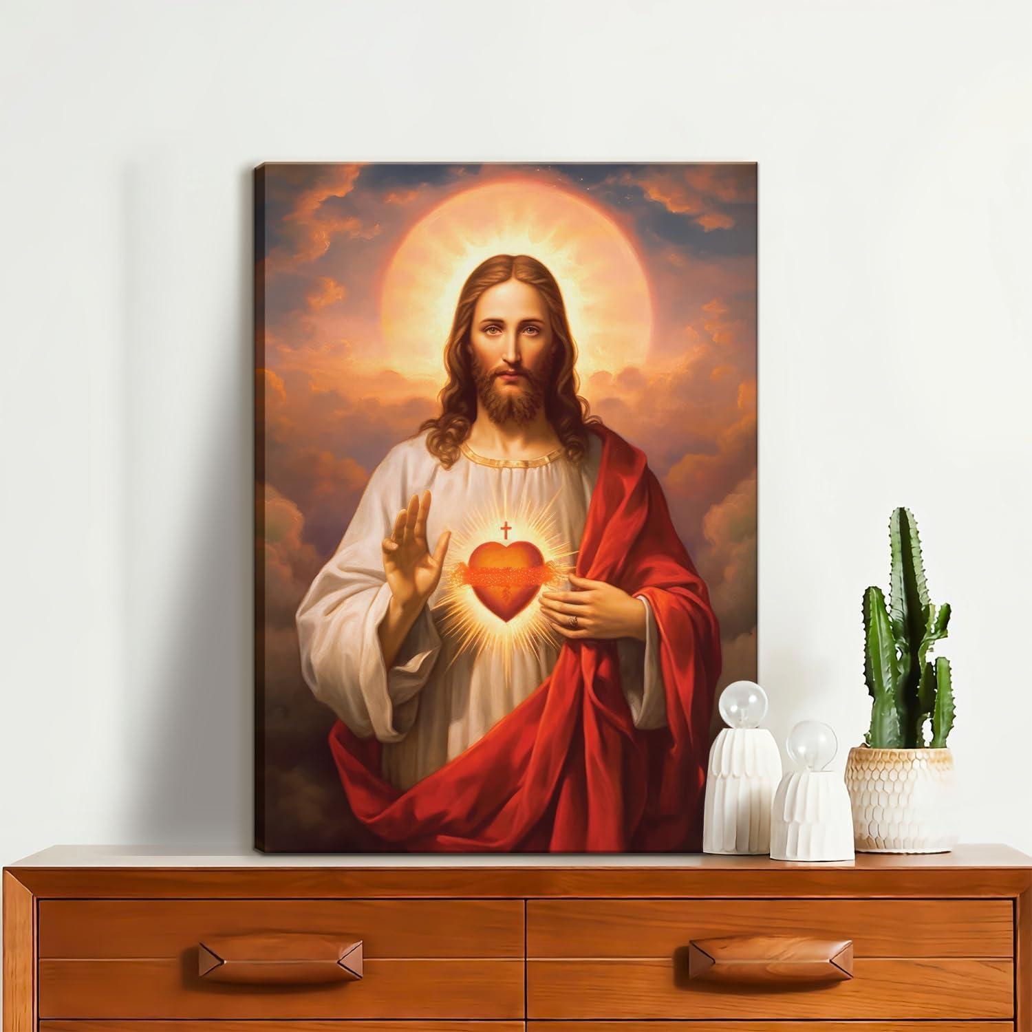 Sacred Heart of Jesus Religious Canvas Wall Art