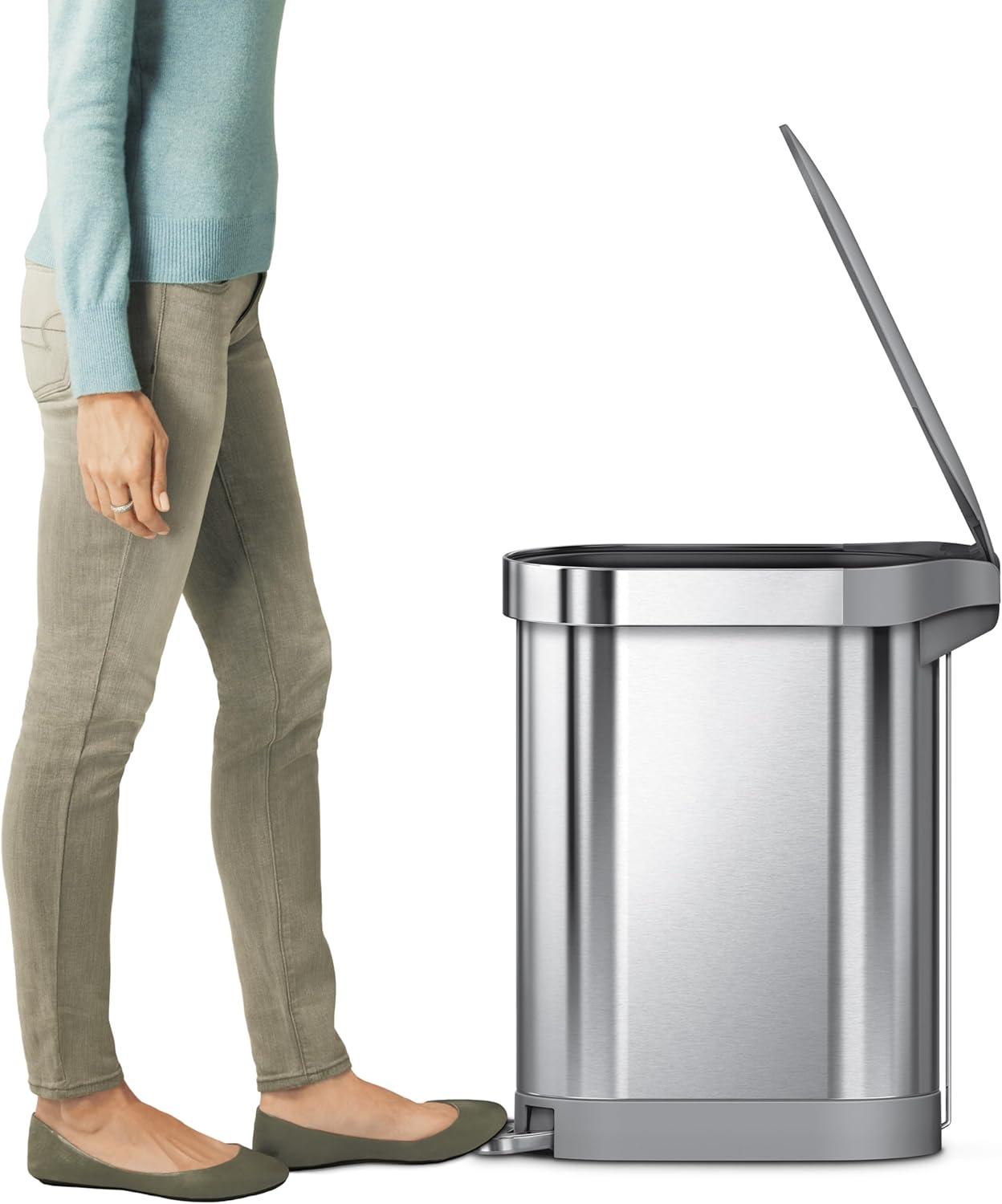 simplehuman 45 Liter / 12 Gallon Slim Hands-Free Kitchen Step Trash Can, Stainless Steel