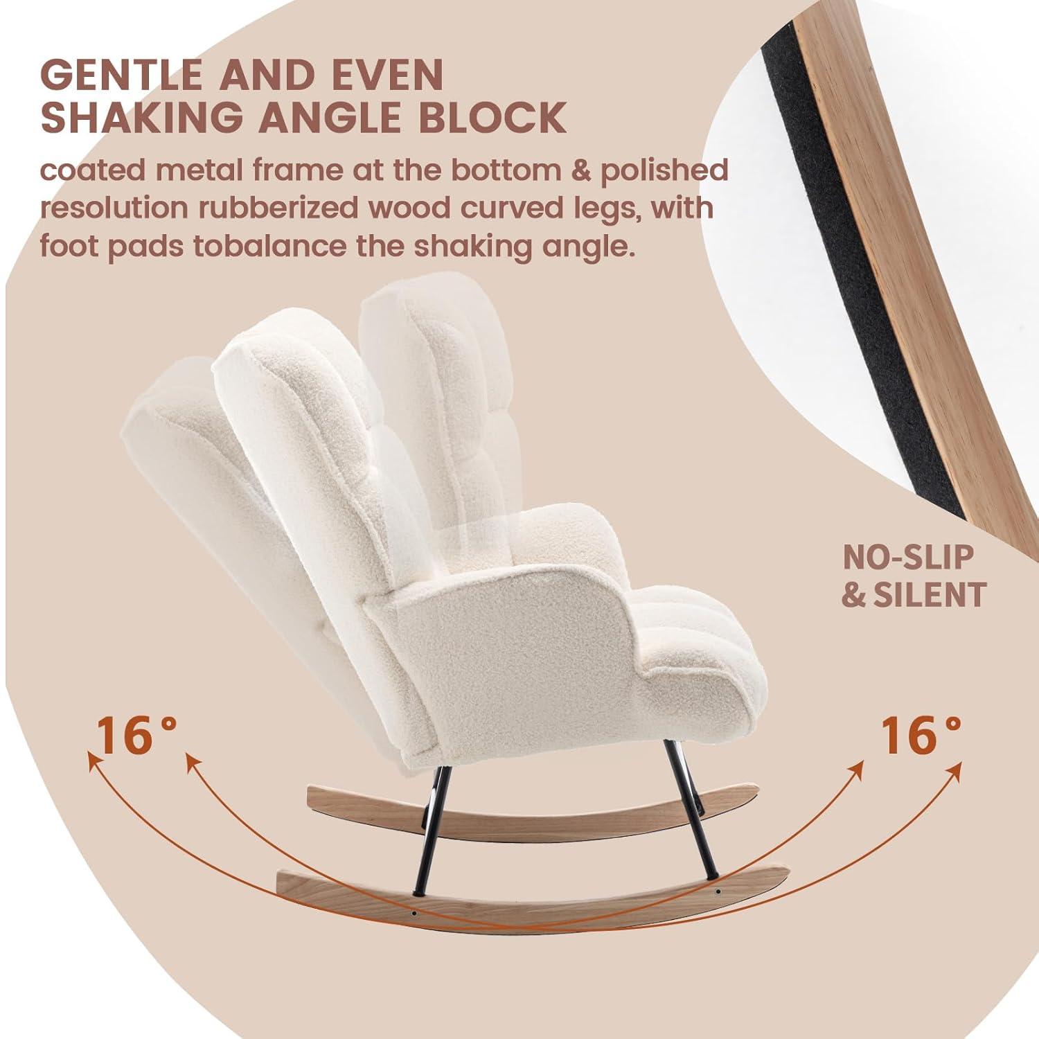 Nursery Rocking Chair Teddy, Upholstered Glider Rocker with High Backrest, Comfortable Stylish Accent Armchair with Padded Seat for Living Rooms, Bedrooms, Offices