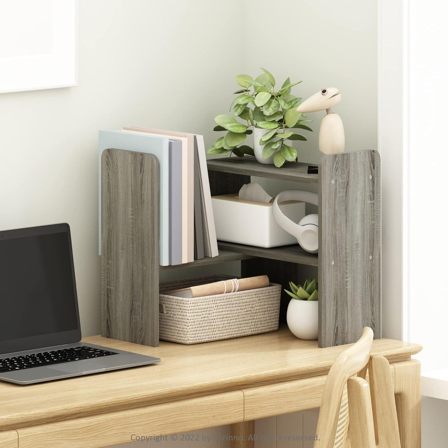 Versatile French Oak Gray Wood Desk Top Organizer Bookshelf