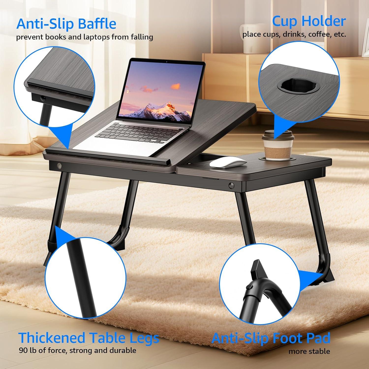 Laptop Desk for Bed, Geyryt Portable Lap Desk Bed Tray Table with Cup Holder Bed Desk for Laptop and Writing Reading Working Eating Gaming in Bed Sofa Floor (Light Weight)