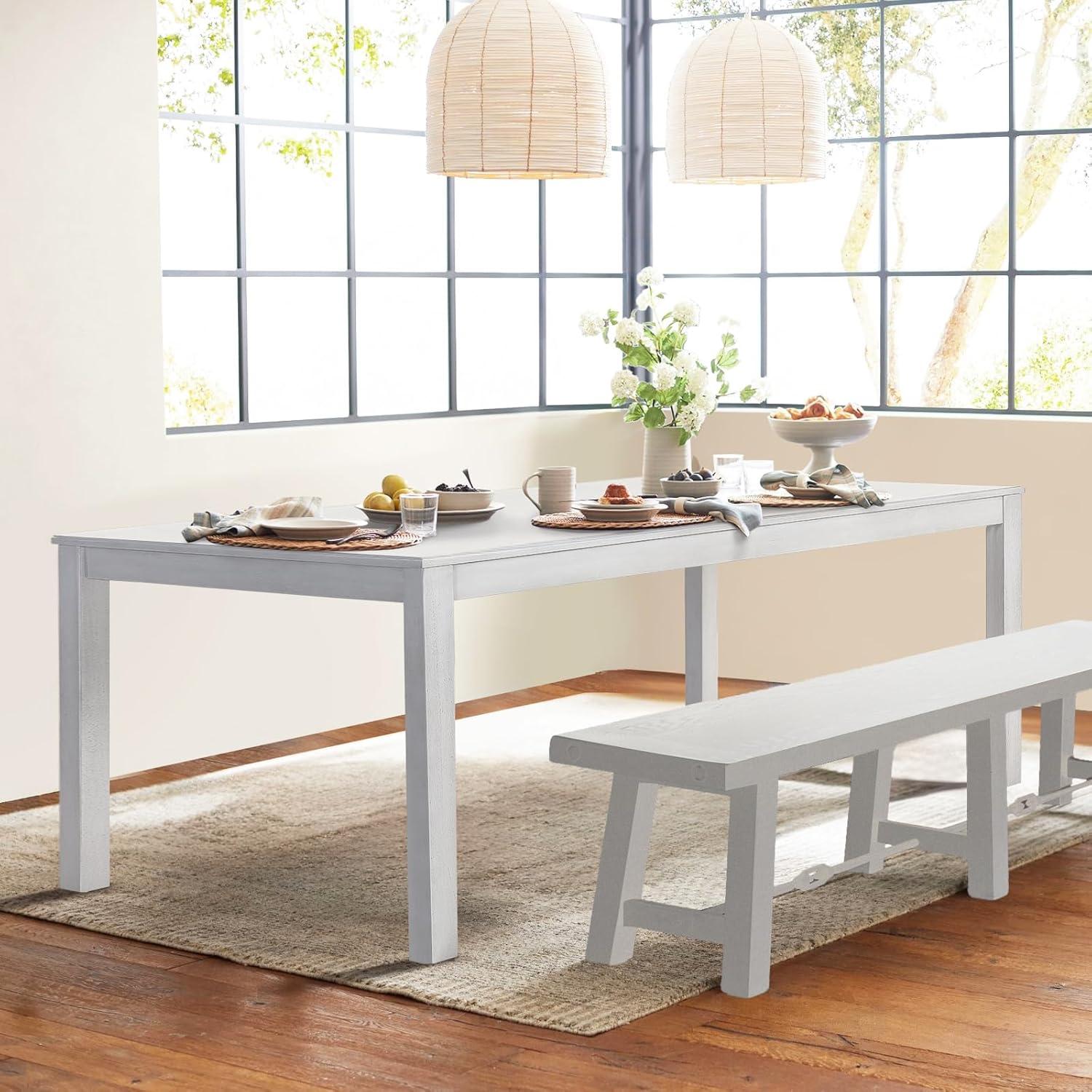 Wood Dining Table for 4 6, Rectangle Wooden Kitchen Table with Square Legs, Farmhouse Dinner Table for Dining Room, Living Room, Office, White