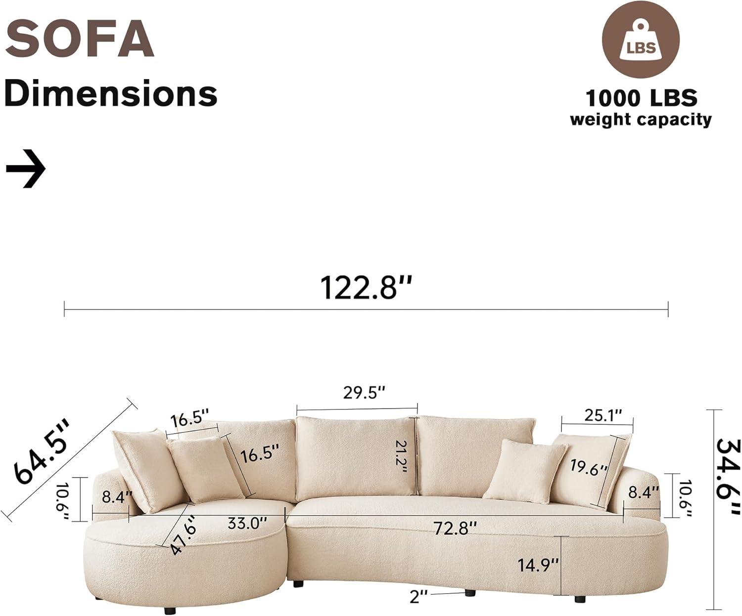 Excellent Future 122.8" Curved Sofa Modern Curved Couch Living Room Modular Sectional Sofa