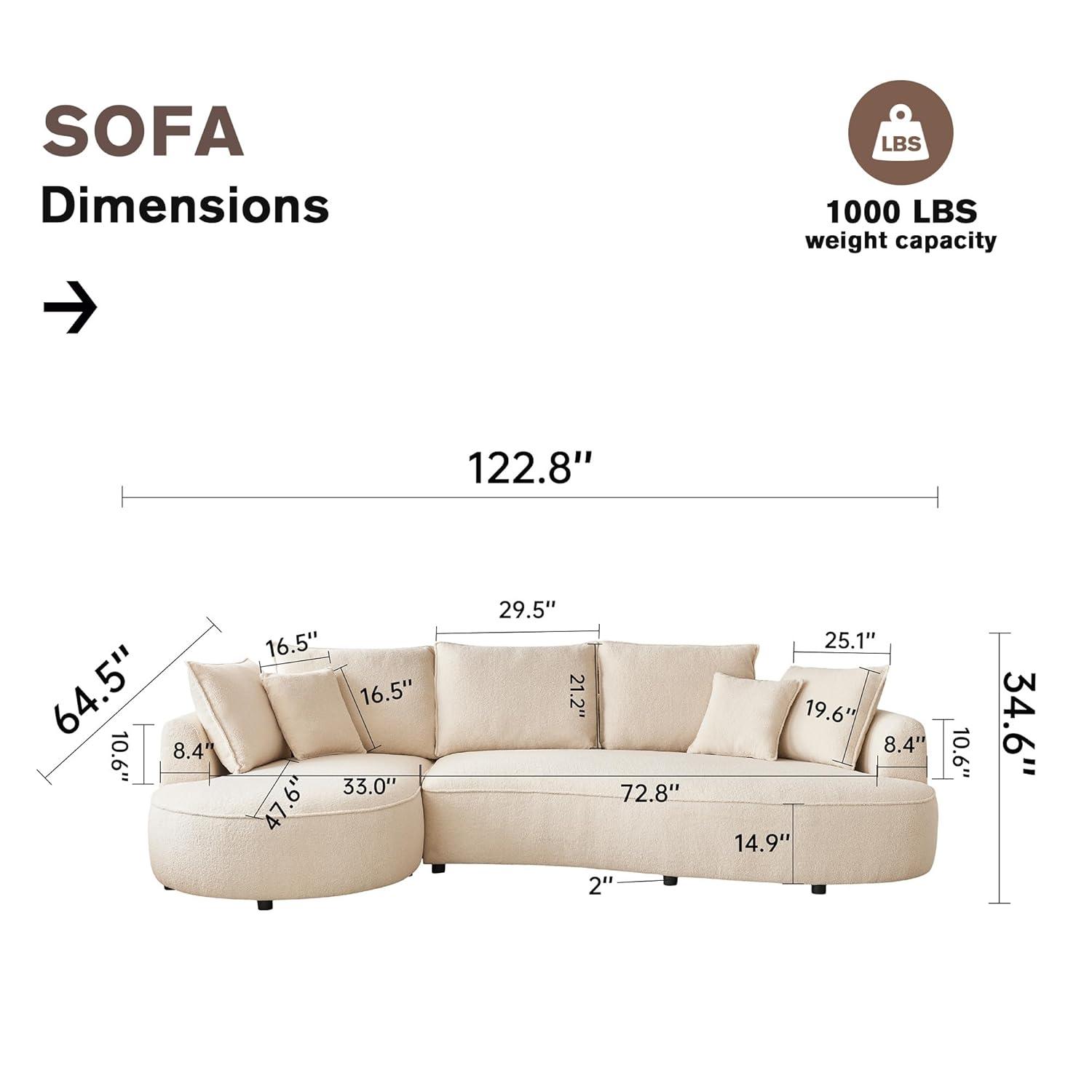 Excellent Future 122.8" Curved Sofa Modern Curved Couch Living Room Modular Sectional Sofa