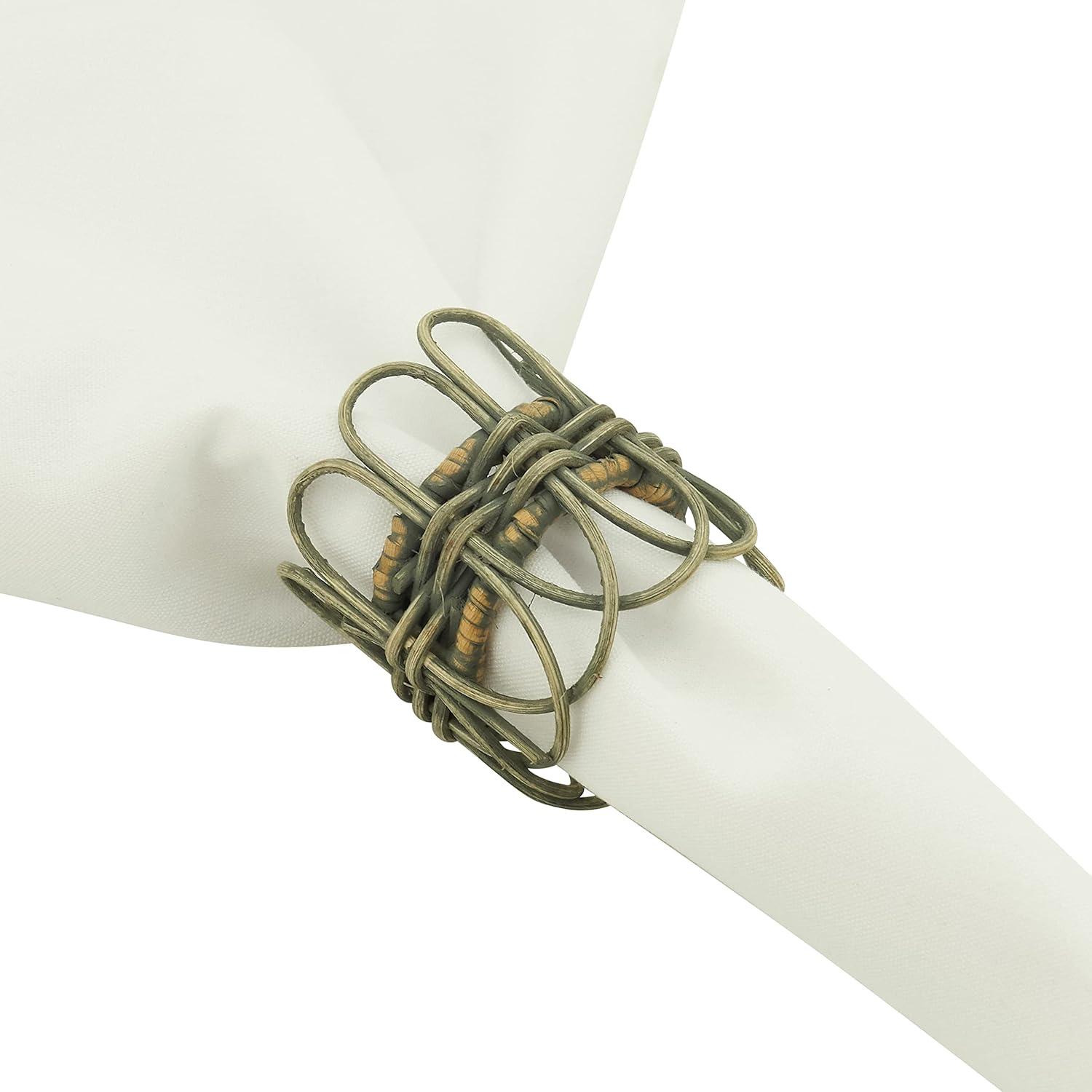 Twisted Gray Rattan Napkin Rings Set of 4