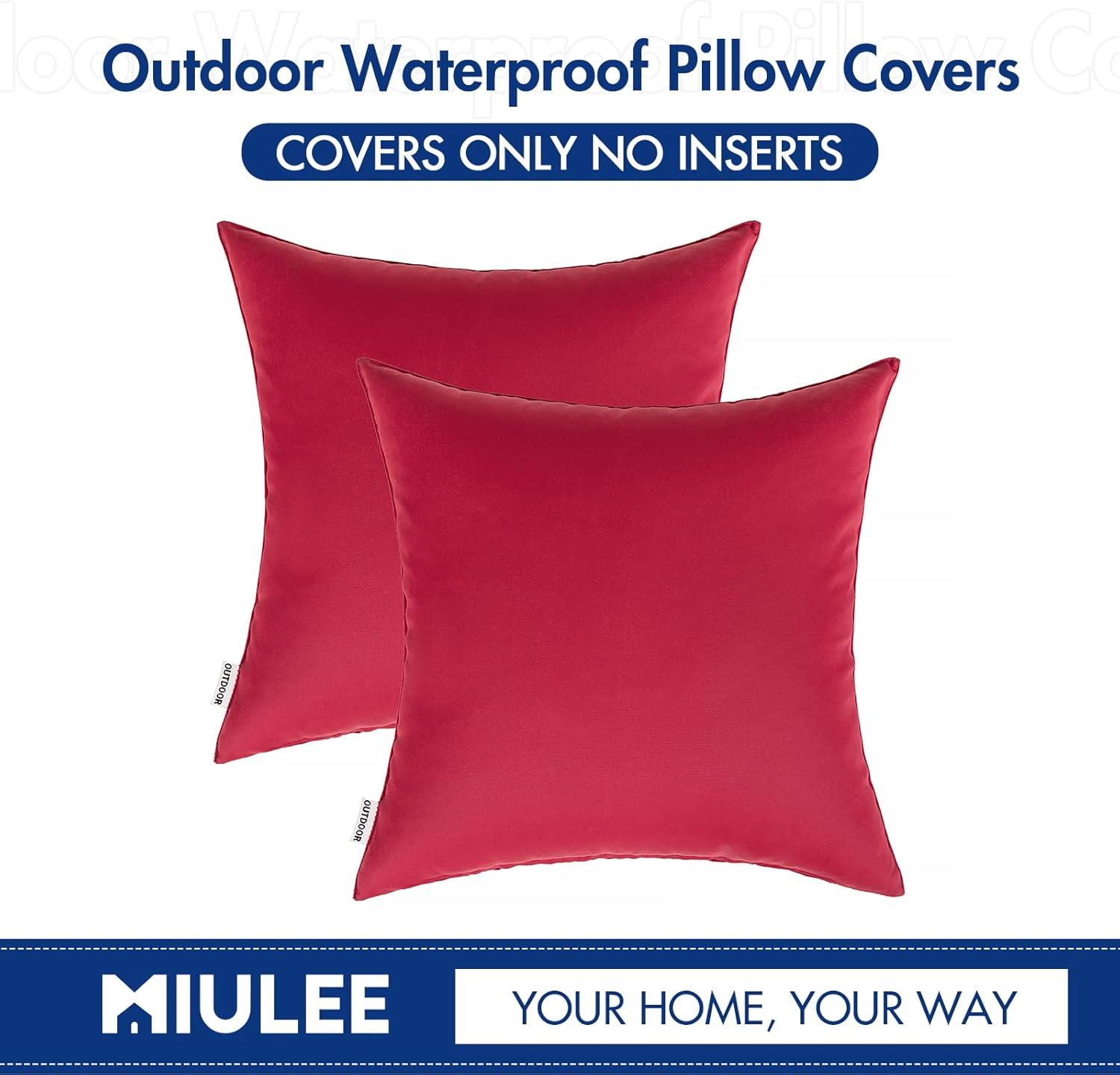 MIULEE Pack of 2 Decorative Outdoor Waterproof Pillow Covers Square Garden Cushion Sham Throw Pillowcase Shell for Spring Patio Tent Couch 18x18 Inch Red