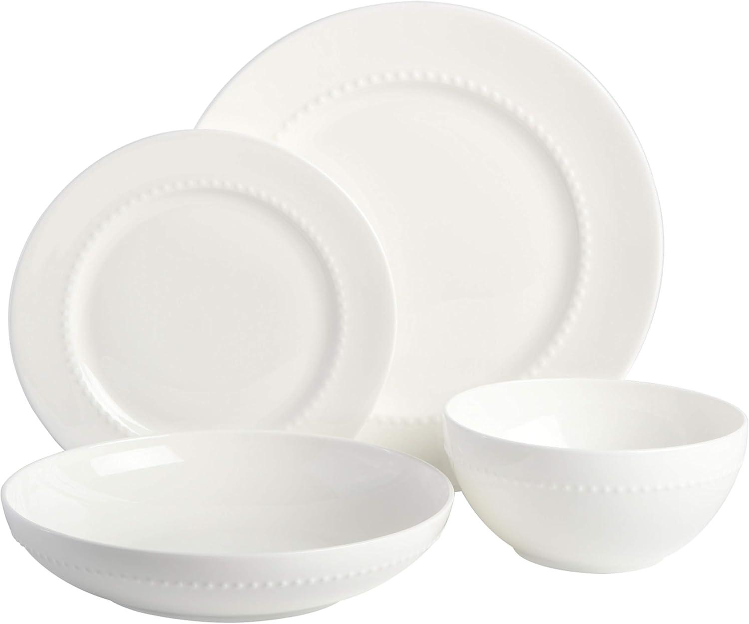 White Porcelain Embossed 16-Piece Dinnerware Set, Service for 4