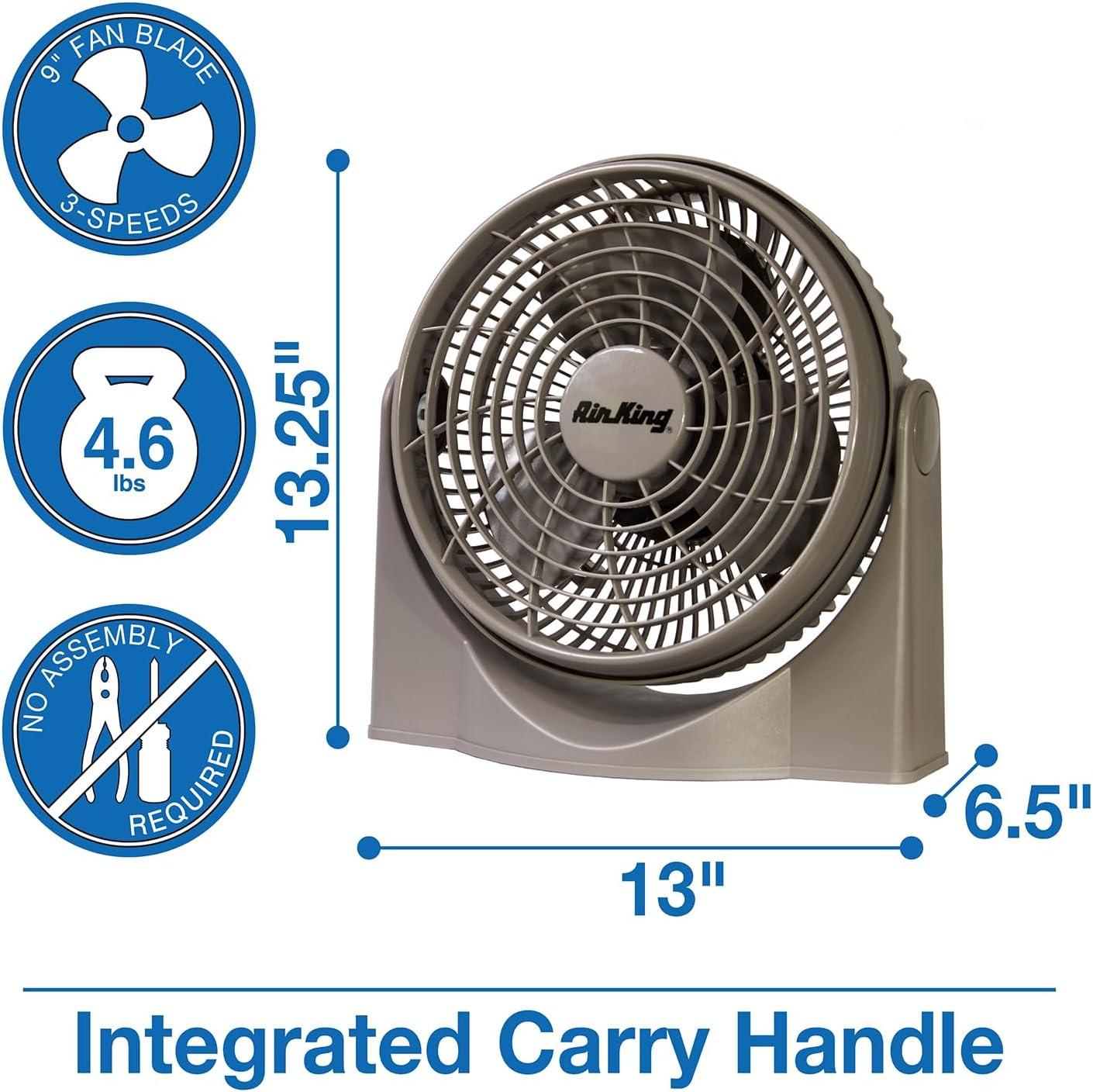 Gray 9-Inch Three-Speed Table and Floor Fan