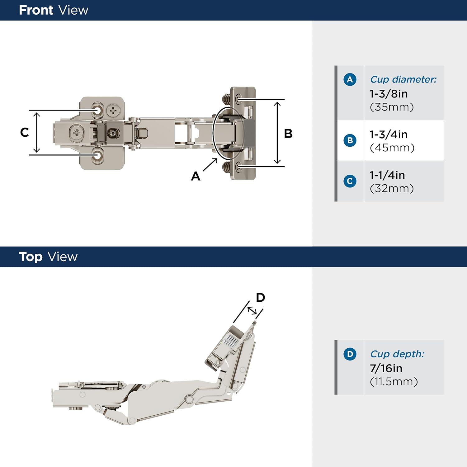 Full Overlay Frameless 165 Degree Lazy Susan Bi-Fold Door Soft Close Concealed Cabinet Hinge - Pair