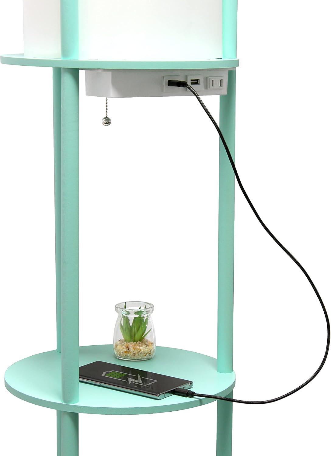 62.5" Round Modern Shelf Etagere Organizer Floor Lamp with Charging Station - Simple Designs