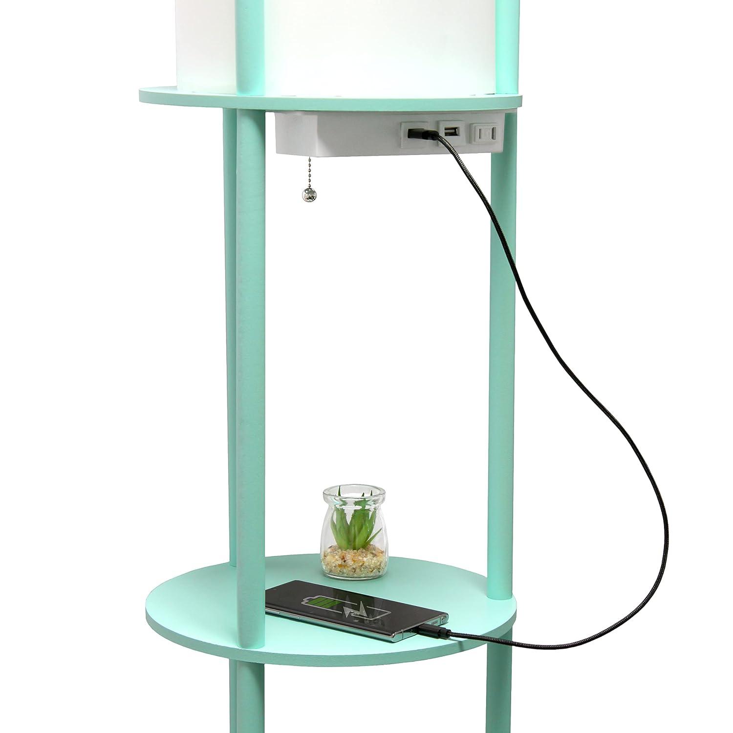 62.5" Round Modern Shelf Etagere Organizer Floor Lamp with Charging Station - Simple Designs