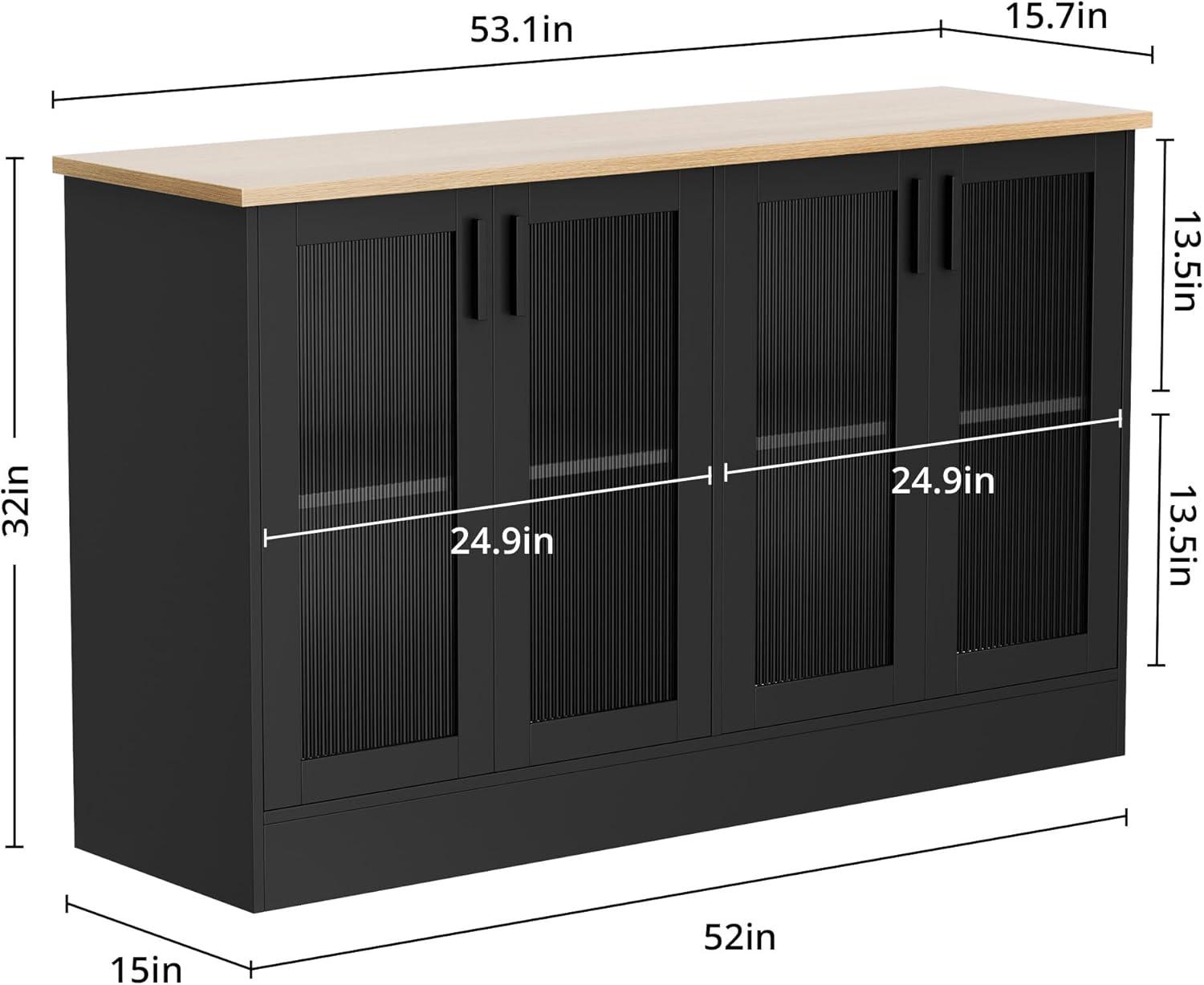 Homfa Modern Sideboard Buffet with Glass Doors, Accent Cabinet Console Table TV Stand, Black