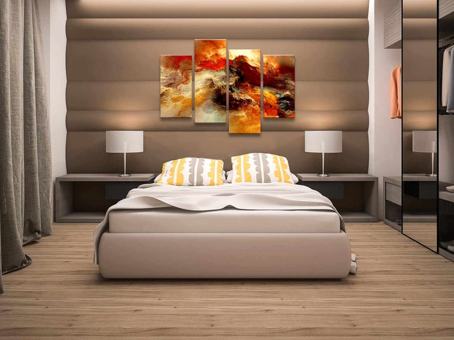 Pyradecor Large Canvas Prints Wall Art Colorful Clouds Landscape Pictures Paintings for Living Room Bedroom Home Decorations 4 Piece Modern Orange Abstract Stretched Artwork