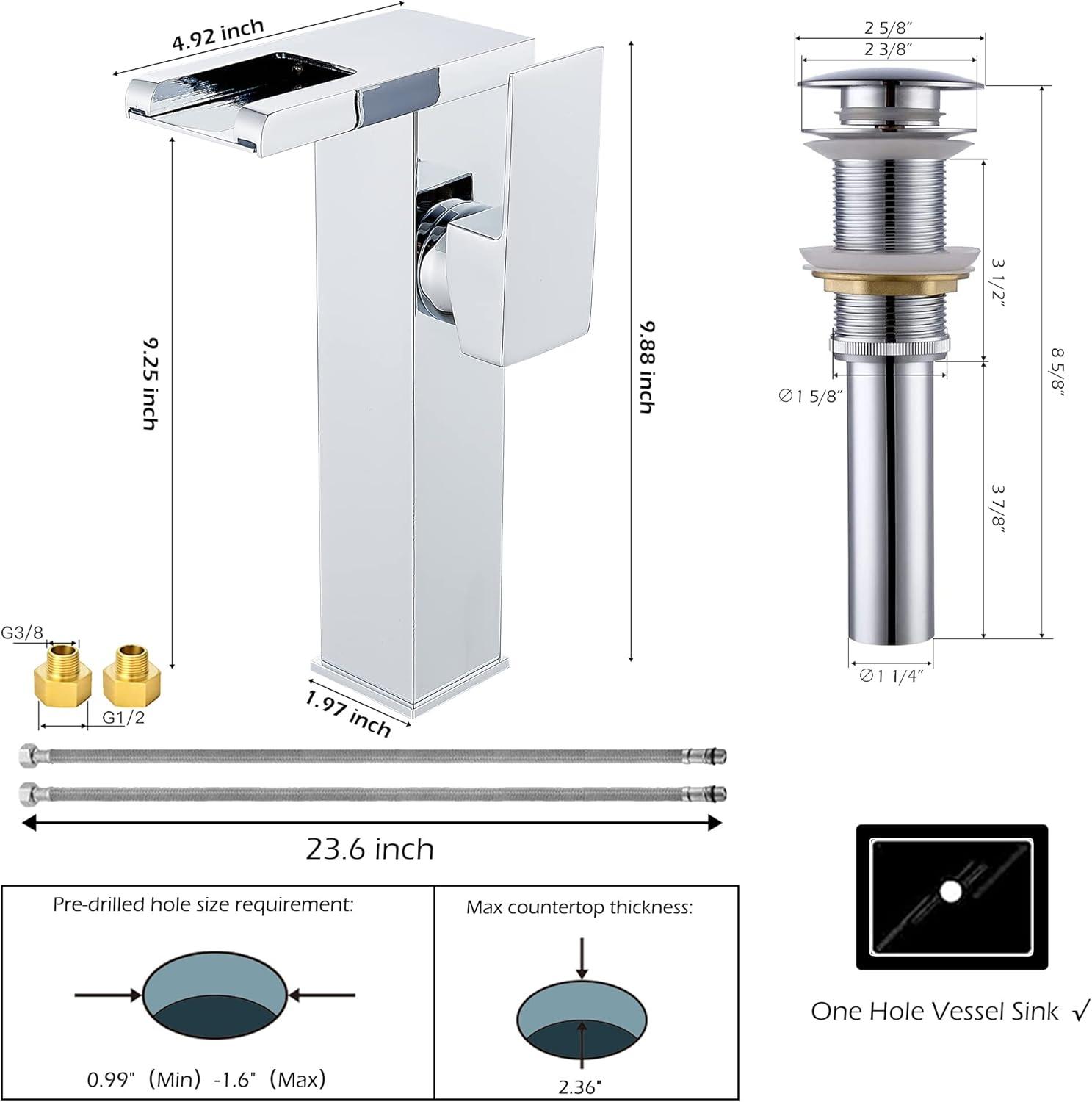 YCCUZA Y217H-C Single Hole Faucet Single-handle LED Bathroom Vessel Sink Faucet with Drain Assembly