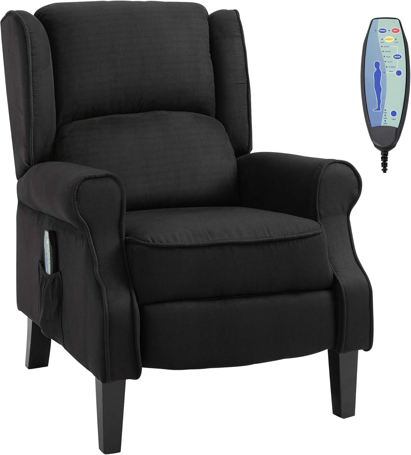 HOMCOM Wingback Heated Vibrating Massage Chair, Accent Sofa Vintage Upholstered Massage Recliner Chair, Black