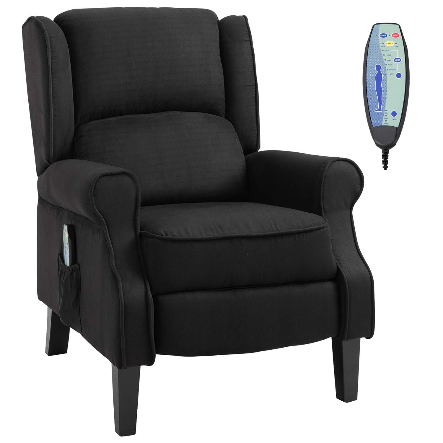 HOMCOM Wingback Heated Vibrating Massage Chair, Accent Sofa Vintage Upholstered Massage Recliner Chair, Black