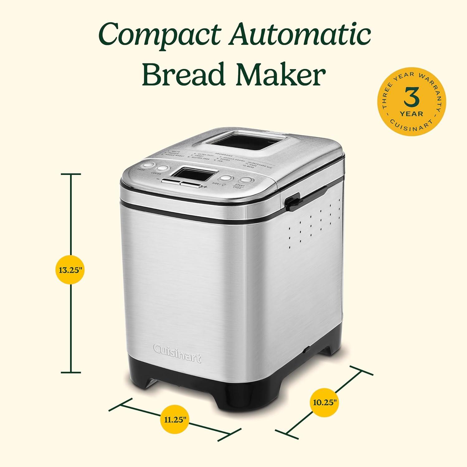 Cuisinart Bread Maker Machine, Compact and Automatic, Customizable Settings, Up to 2lb Loaves