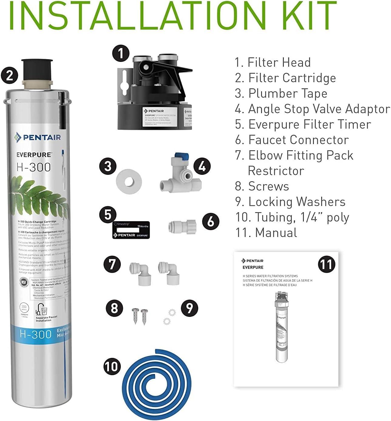 Pentair Everpure H-300 Stainless Steel Under Sink Water Filtration System