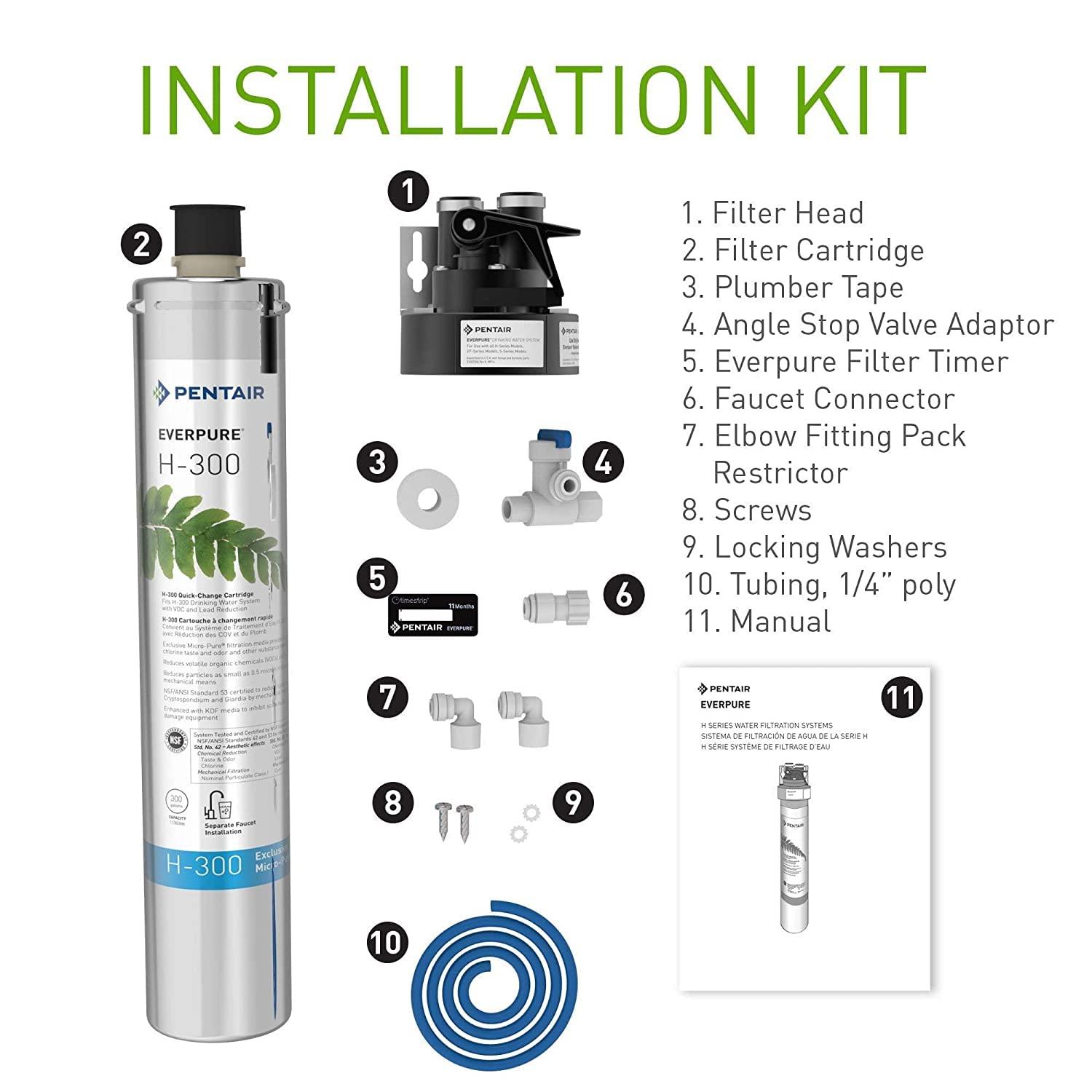 Pentair Everpure H-300 Stainless Steel Under Sink Water Filtration System