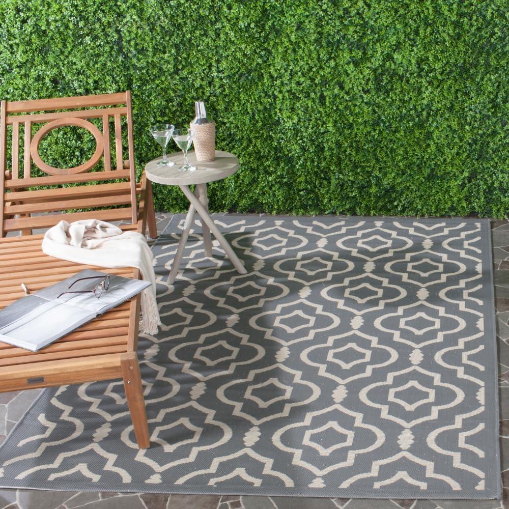 Gray Geometric Low Pile Synthetic Outdoor Area Rug