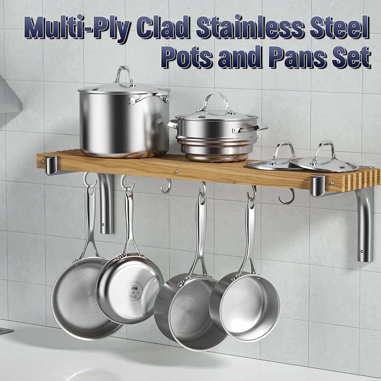 12-Piece Stainless Steel Tri-Ply Cookware Set with Glass Lids