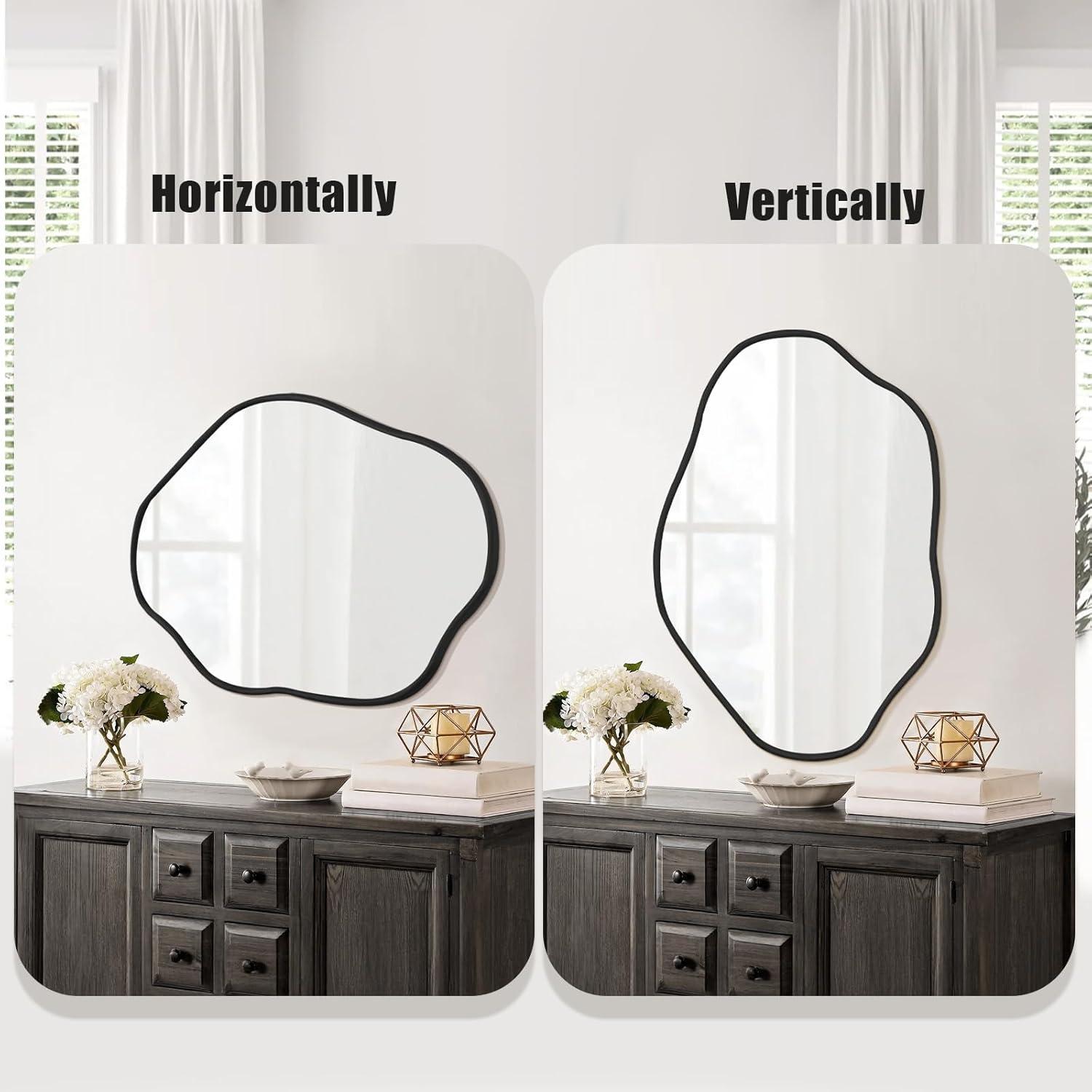Funtouch Irregular Wall Mirrors 24"x 36" Cloud Shaped Mirrors for Bathroom, Aluminum Alloy Frame Black