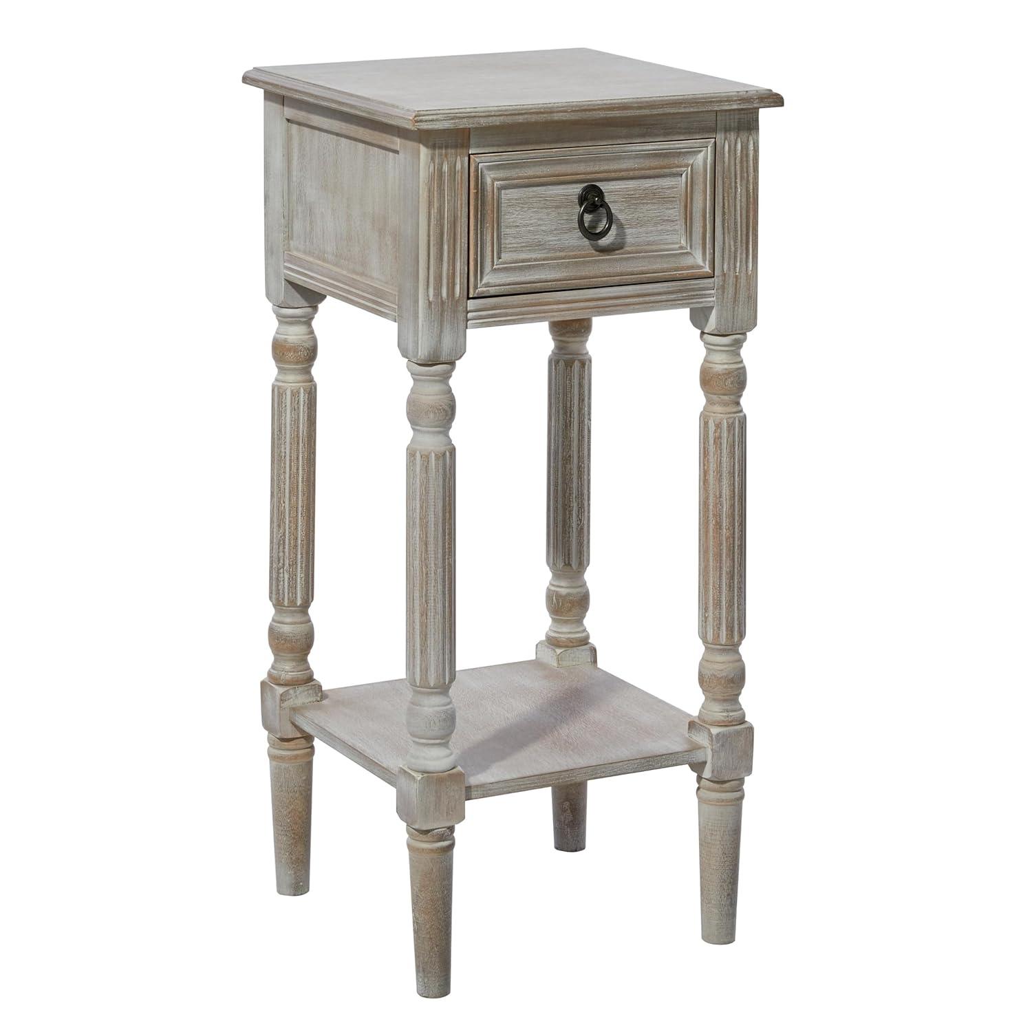 Rustic Country Wood Accent Table - Olivia & May: French Style, Tall End Table for Living Room with Drawer