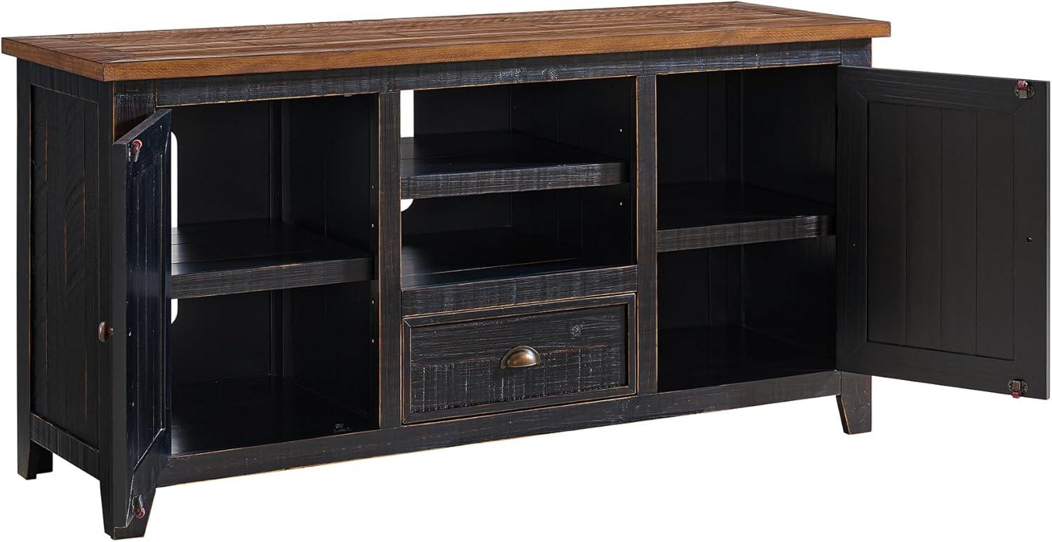 The Gray Barn  Downington Solid Wood 60-inch TV Stand Black and Honey Pine Finish, Wood Finish Adjustable Shelving Nautical & Coastal, Rustic
