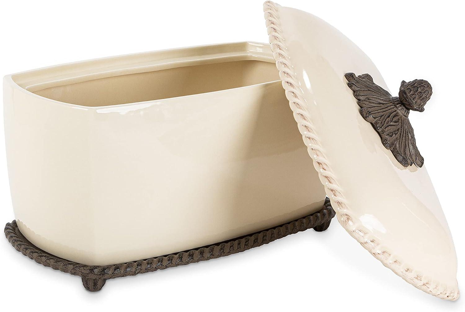 Cream Stoneware Bread Box with Acanthus Details