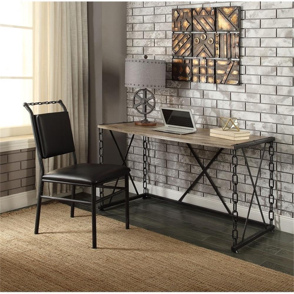 Acme Furniture 48" Jodie Console Table Rustic Oak and Antique Black Finish: Melamine Veneer, Metal Frame, Spot Clean