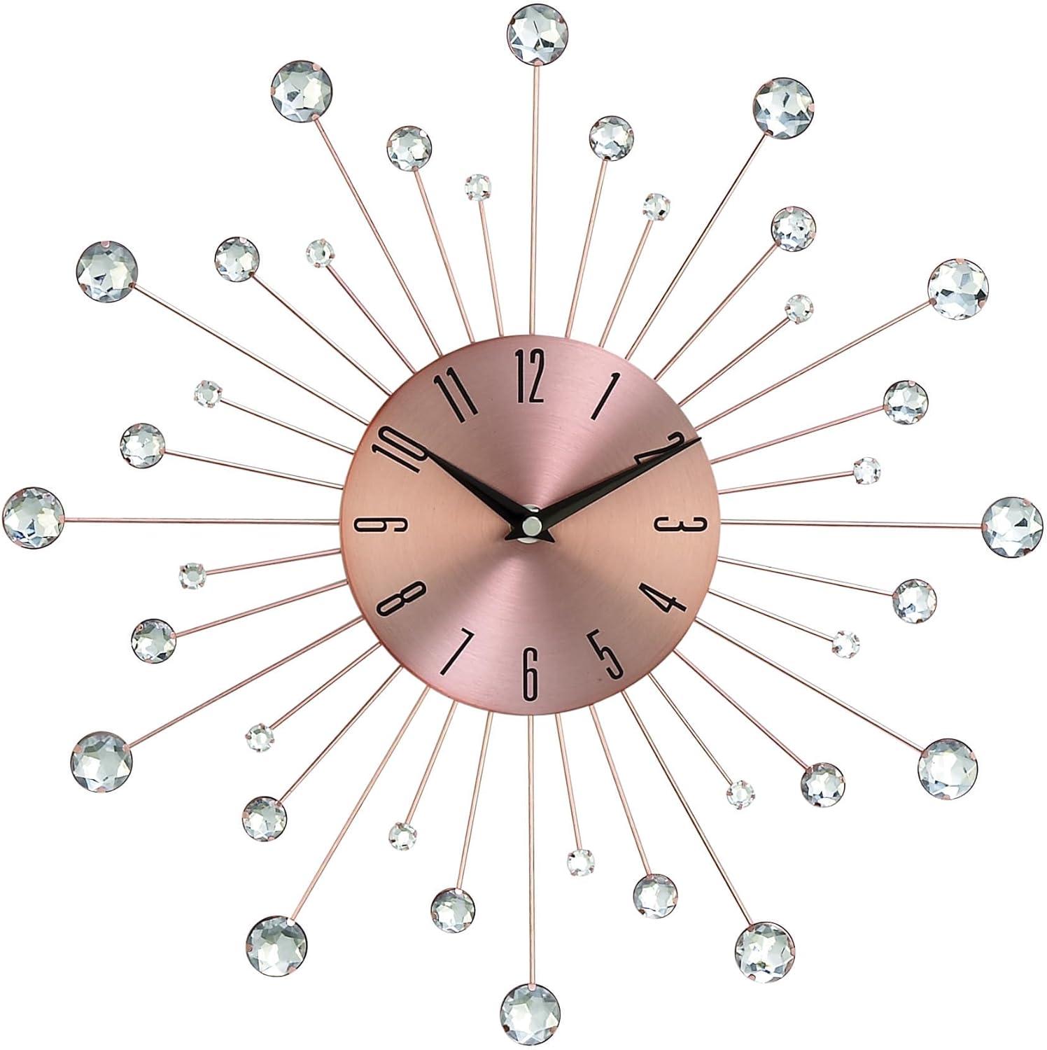 15"x15" Metal Starburst Wall Clock with Crystal Accents Copper - Olivia & May