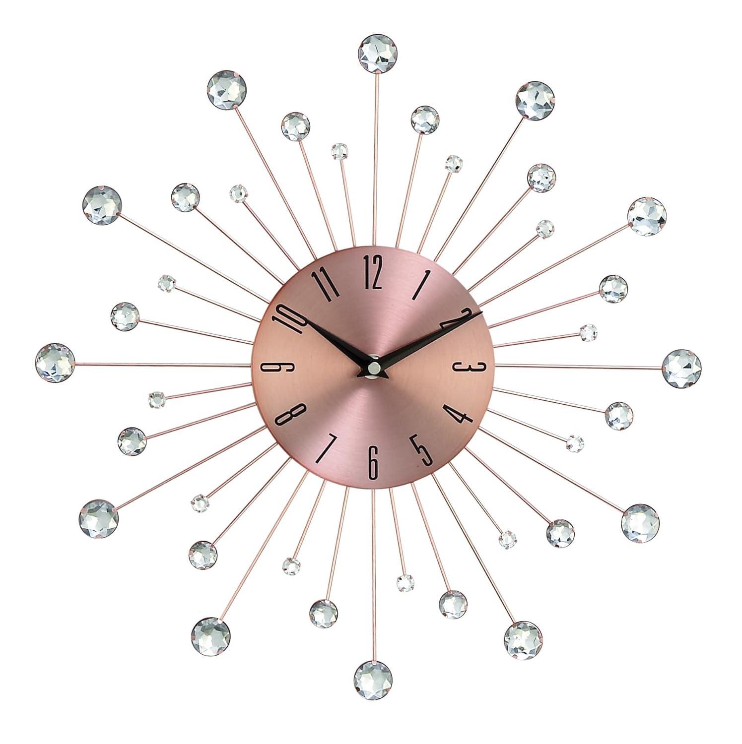 15"x15" Metal Starburst Wall Clock with Crystal Accents Copper - Olivia & May