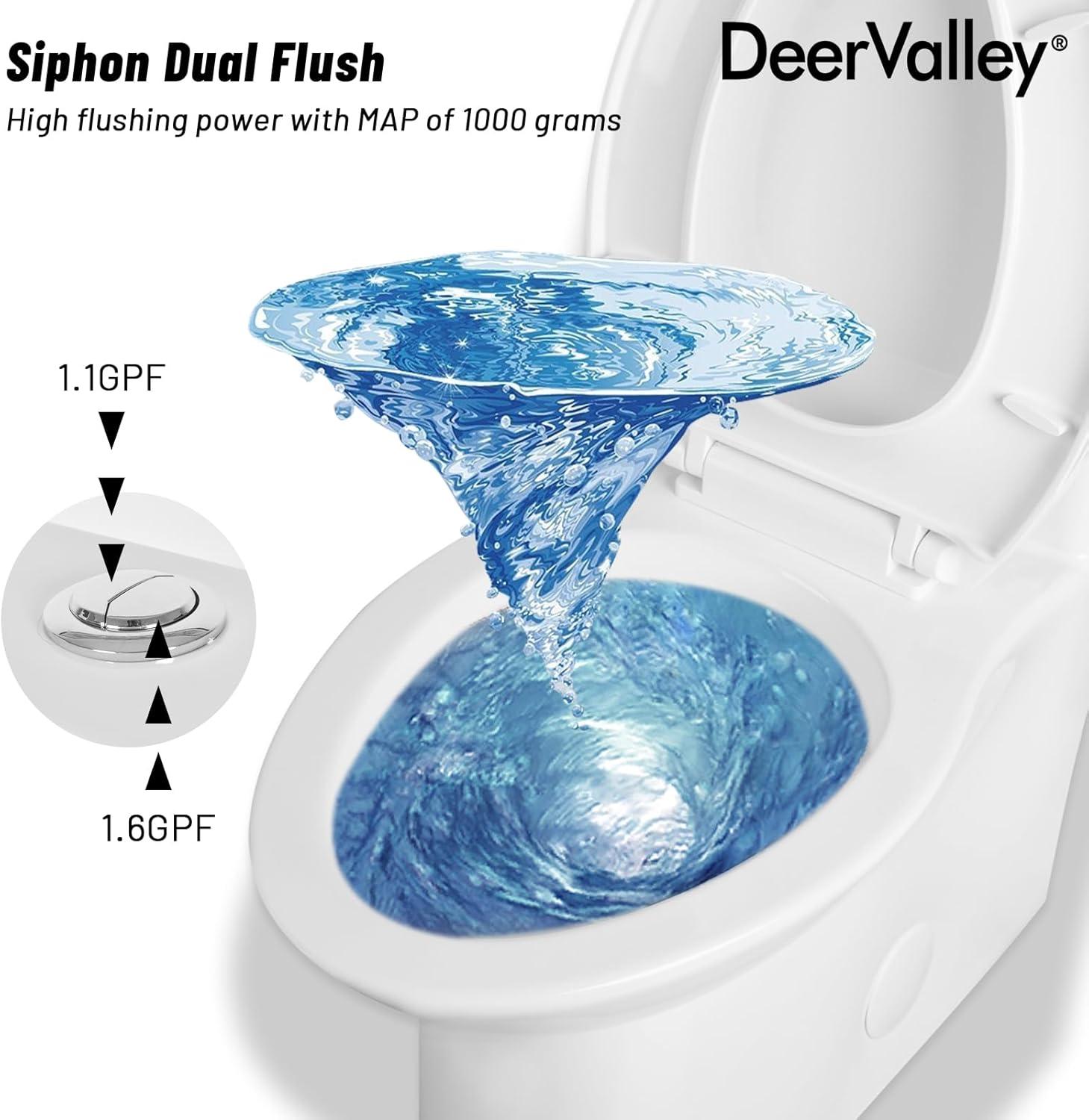 DeerValley Symmetry Dual Flush Elongated One-Piece Toilet Standard Toilet with Comfort Seat Height