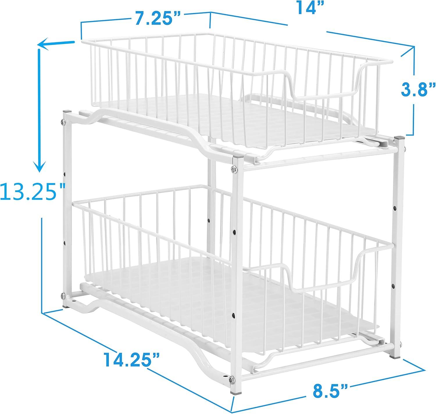 2-Tier Under Sink Storage Sliding Basket Organizer Drawer 2 Pack, White