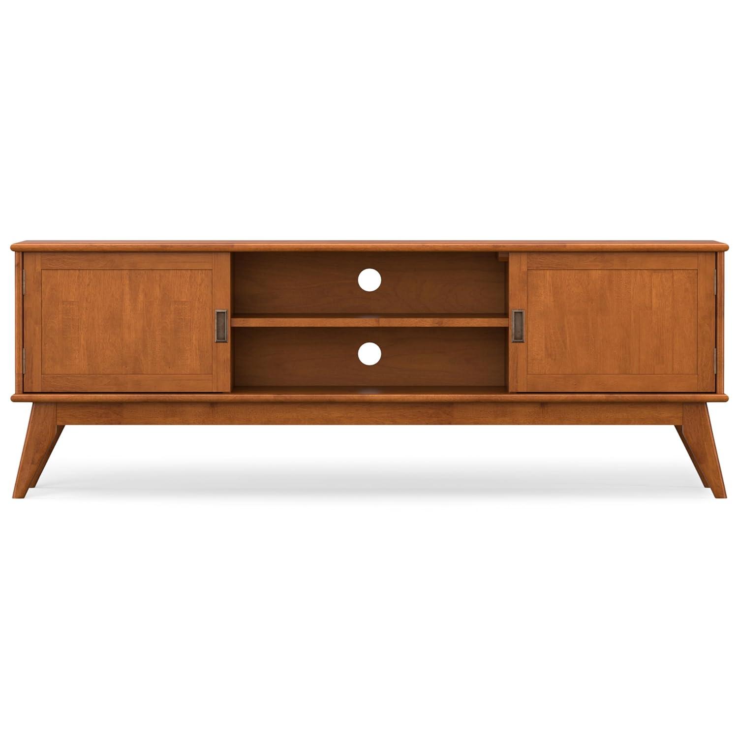 Simpli Home Draper 72"W Solid Hardwood Mid-Century Modern TV Stand for TVs up to 80" with Adjustable Shelves
