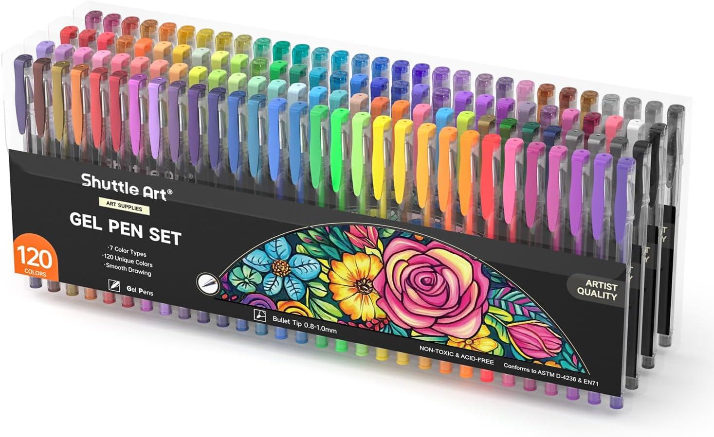Shuttle Art 120 Unique Colors (No Duplicates) Gel Pens Colored Gel Pen Set for Adult Coloring Books Art Markers