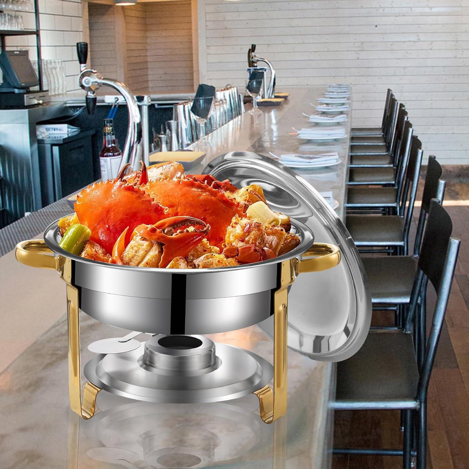 WhizMax Chafing Dish Buffet Set 2 Pack 5QT, Stainless Steel Round Chafing Dishes for Buffet with Lid Holder & Glass Lid, Gold